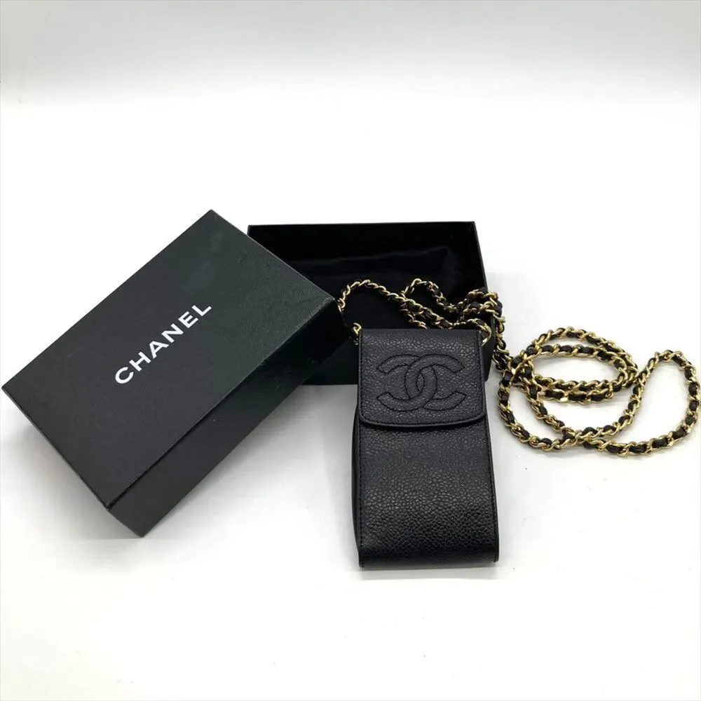 CHANEL Black Caviar Leather Logo Shoulder Bag